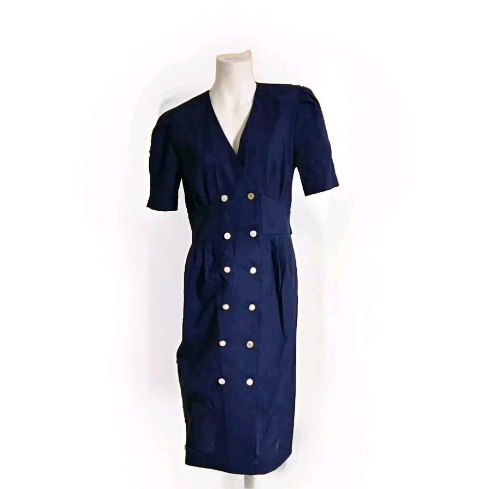 Women’s Vintage Stuart Alan Navy Blue Suit Dress Puff Sleeve US Size 10